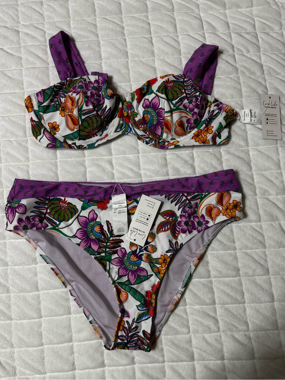Cupshe Purple and White Floral Underwire Bikini Set